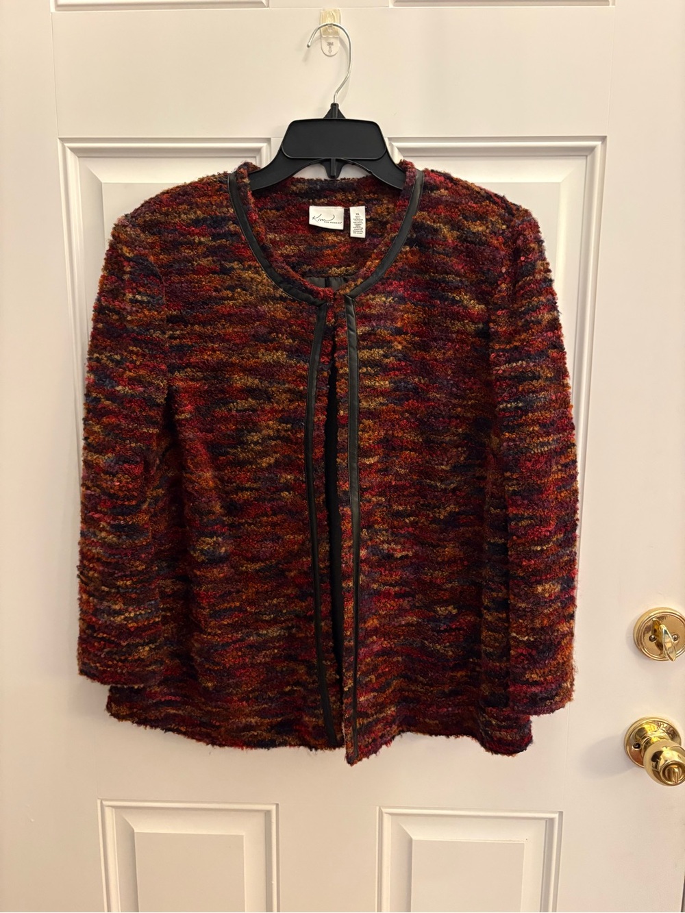 Kim Rogers Multicolor Loop-Knit Open Cardigan in Red, Brown & Orange